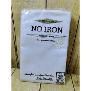 Vtg Triple Check White Cotton 42" x 36" Pillowcases Set Of 2 USA NOS
